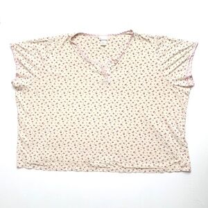 Vintage Ivory Baby Pink Floral Fairy Ditzy 100% Cotton Plus Size Top XXL 26/28